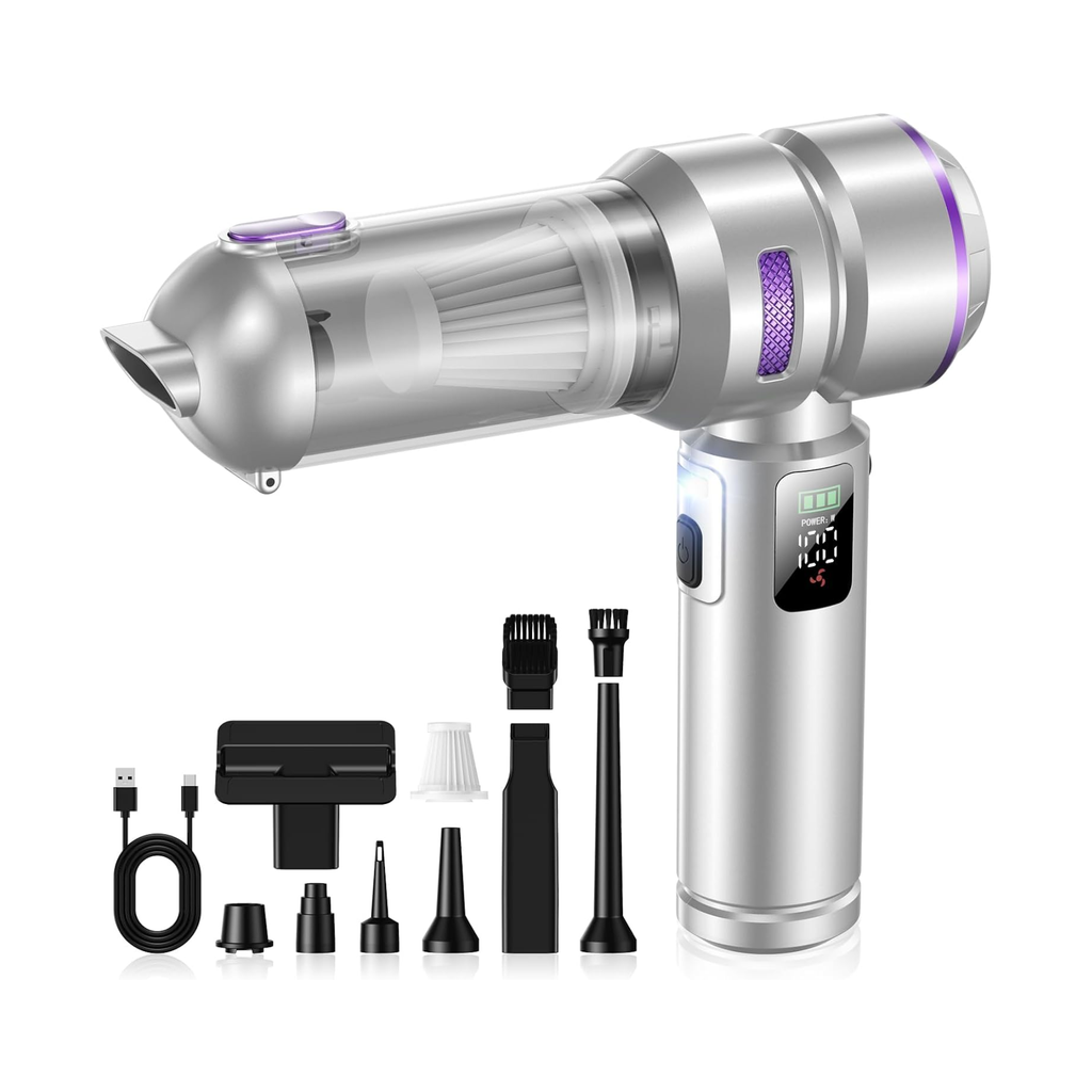 Aspirapolvere portatile senza fili 4 in 1 per auto, 28.000 Pa, 100 W, 3 livelli di potenza, display LCD e batteria da 6000 mAh