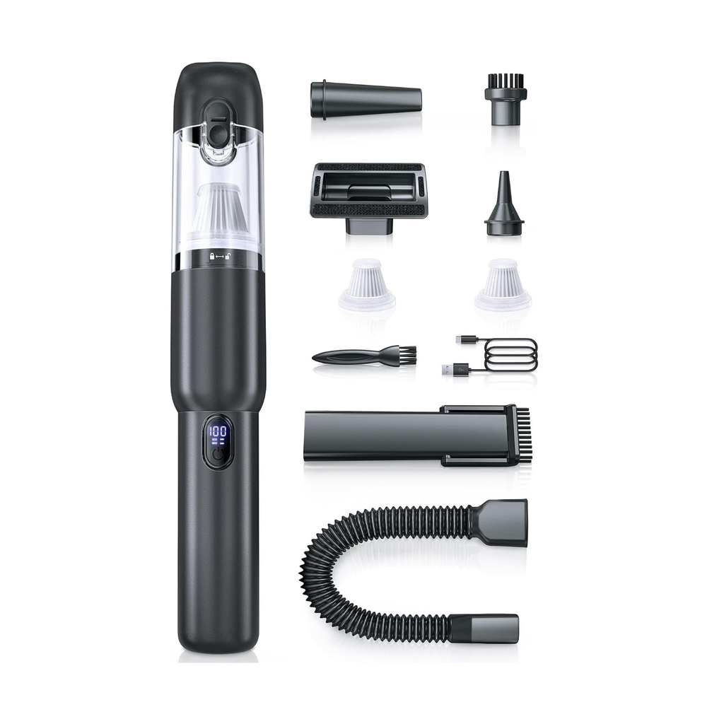 Aspiradora portátil inalámbrica para automóvil, 20 kPa, 4 en 1, motor sin escobillas, luz LED y carga USB-C, para coche, sofá, PC, hogar y oficina