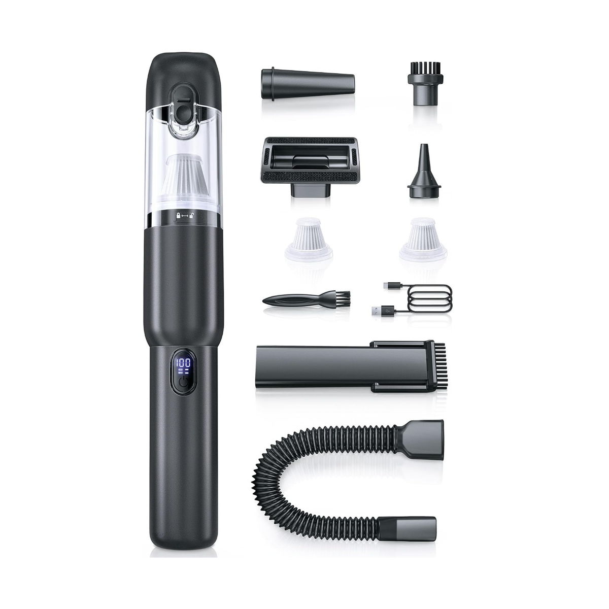 Aspiradora portátil inalámbrica para automóvil, 20 kPa, 4 en 1, motor sin escobillas, luz LED y carga USB-C, para coche, sofá, PC, hogar y oficina