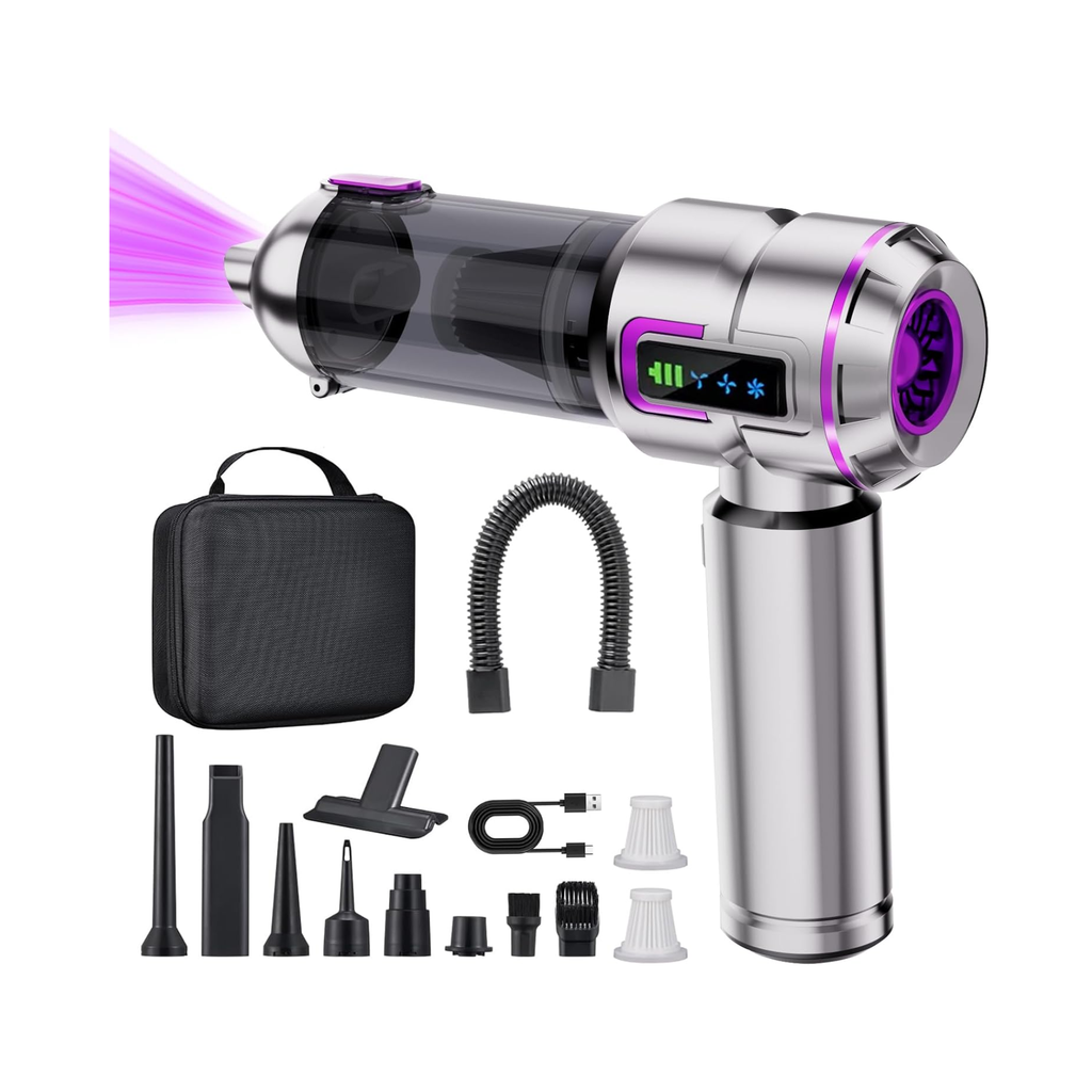 Aspirador de mão portátil sem fios, 27 000 Pa, 3 níveis de sucção, 220 000 rpm, recarregável e leve, para automóvel e cozinha