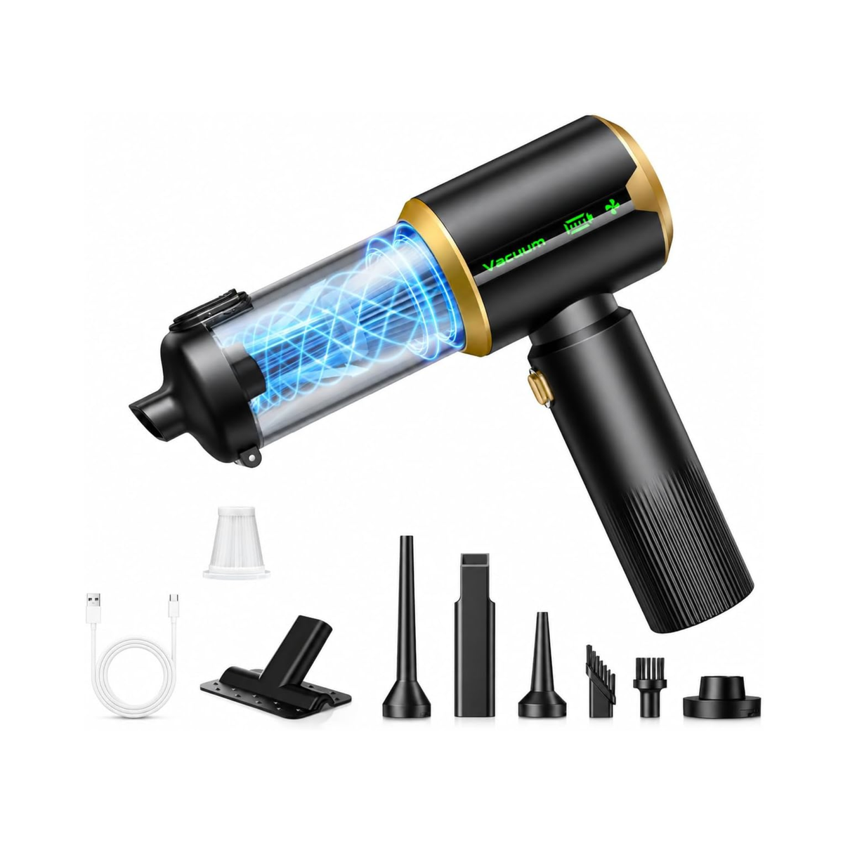 Aspiradora de mano portátil inalámbrica 4 en 1, 25 000 Pa, 3 niveles, pantalla LED y batería de 6000 mAh para automóvil, casa y oficina