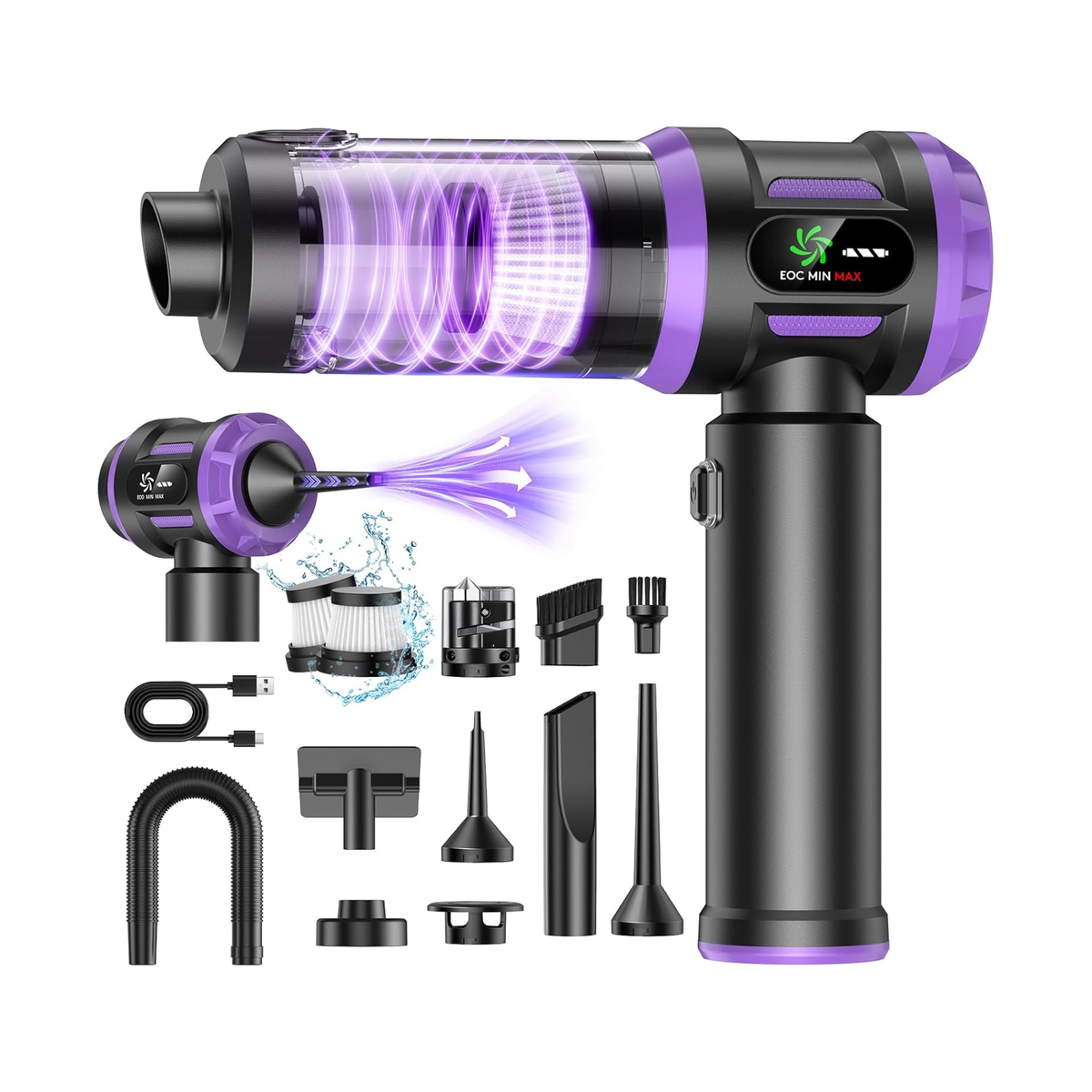 Aspiradora portátil inalámbrica 5 en 1, 27 000 Pa, motor sin escobillas de 120 W, batería recargable y 2 filtros HEPA lavables para hogar, coche, oficina y pelo de mascotas