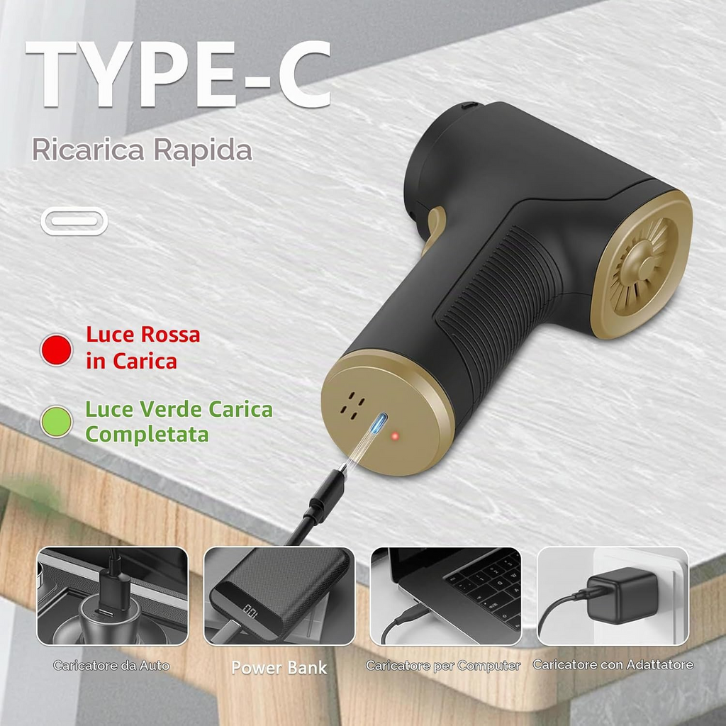 Mini aspiradora portátil inalámbrica para coche, 6500 Pa, motor de 100 W, filtro HEPA lavable y carga USB-C – Negro