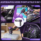 Aspiradora portátil inalámbrica 5 en 1, 27 000 Pa, motor sin escobillas de 120 W, batería recargable y 2 filtros HEPA lavables para hogar, coche, oficina y pelo de mascotas