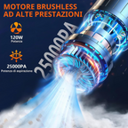 Aspirapolvere portatile senza fili 4 in 1, 25 000 Pa, 3 livelli, motore brushless, per auto, casa, ufficio e peli di animali