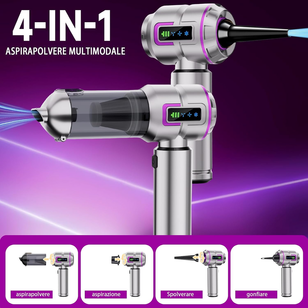 Aspirador de mão portátil sem fios, 27 000 Pa, 3 níveis de sucção, 220 000 rpm, recarregável e leve, para automóvel e cozinha