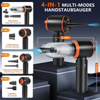 Aspirapolvere portatile senza fili 4 in 1, 25 000 Pa, 3 livelli, motore brushless, per auto, casa, ufficio e peli di animali