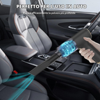 Mini aspiradora portátil inalámbrica para coche, 6500 Pa, motor de 100 W, filtro HEPA lavable y carga USB-C – Negro