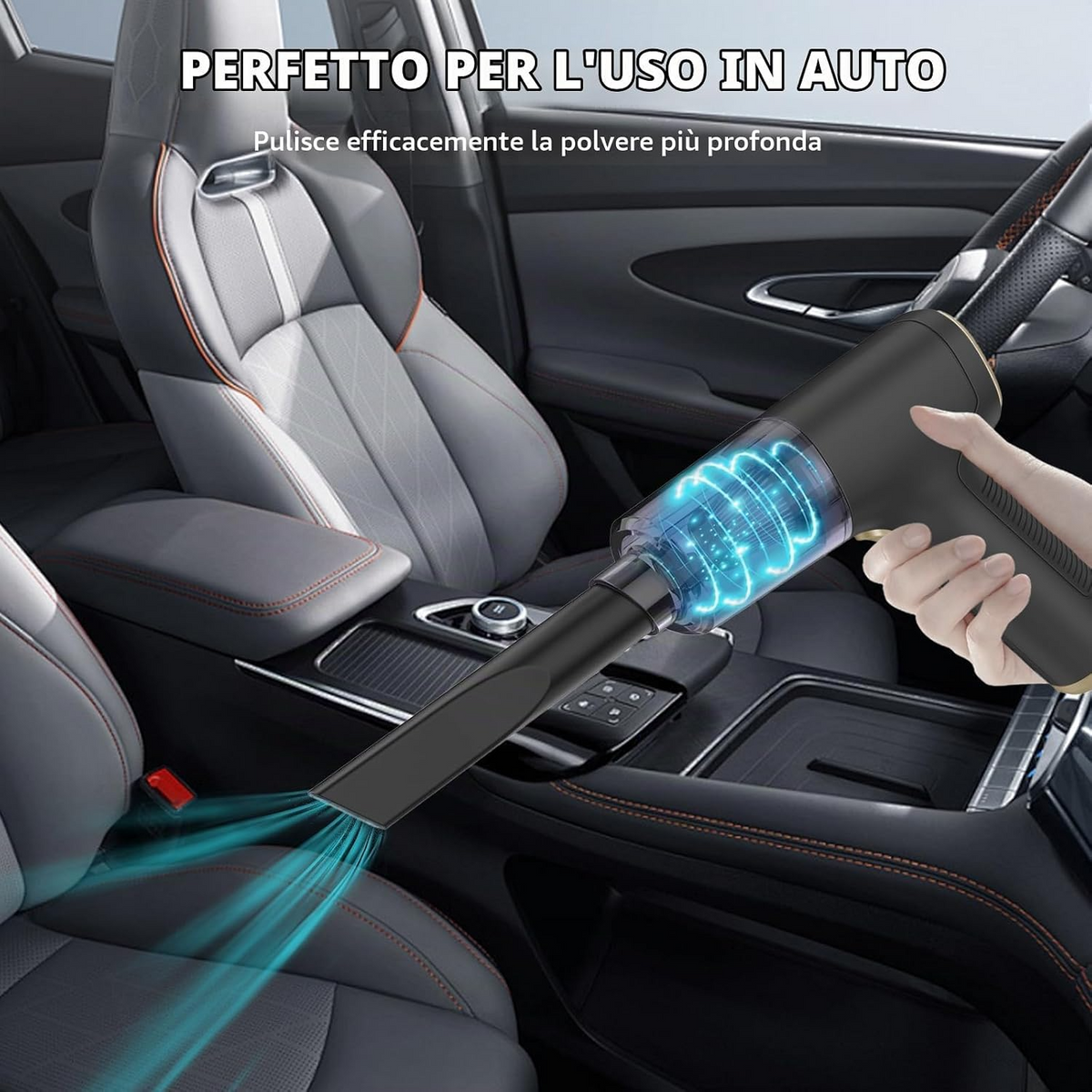 Mini aspiradora portátil inalámbrica para coche, 6500 Pa, motor de 100 W, filtro HEPA lavable y carga USB-C – Negro