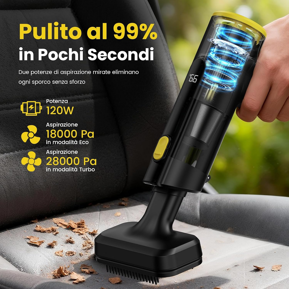Aspirador portátil sem fios 3 em 1, 28 000 Pa, 120 W, com 7 acessórios, para automóvel, casa, escritório e pelos de animais