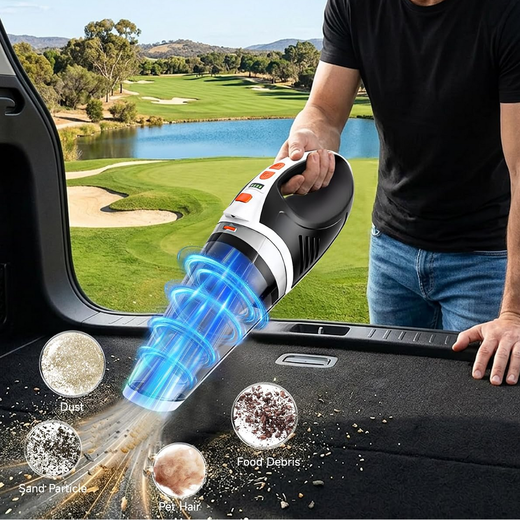 Aspiradora portátil inalámbrica 4 en 1 para coche, 12 kPa, motor sin escobillas de 45 000 rpm, 2 modos, batería de 6000 mAh y luz LED, para pelo, hogar, oficina y cocina