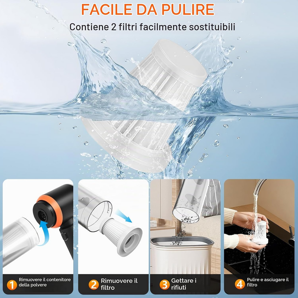 Aspirapolvere portatile senza fili 4 in 1, 25 000 Pa, 3 livelli, motore brushless, per auto, casa, ufficio e peli di animali