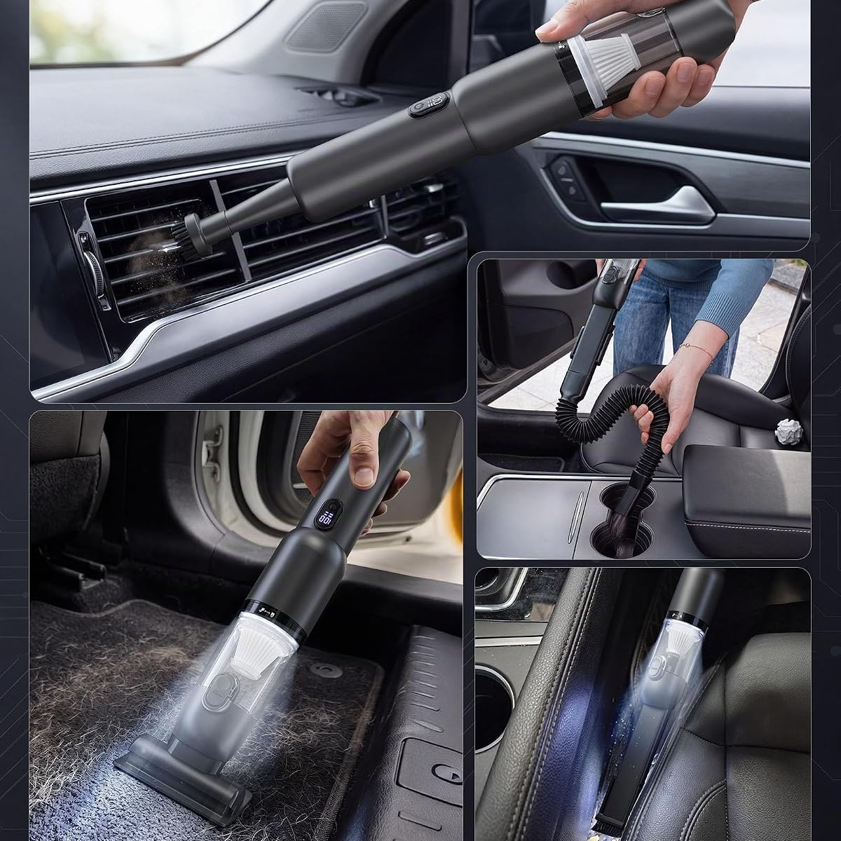 Aspiradora portátil inalámbrica para automóvil, 20 kPa, 4 en 1, motor sin escobillas, luz LED y carga USB-C, para coche, sofá, PC, hogar y oficina