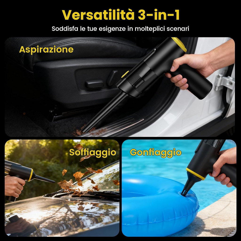 Aspirador portátil sem fios 3 em 1, 28 000 Pa, 120 W, com 7 acessórios, para automóvel, casa, escritório e pelos de animais