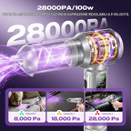Aspirapolvere portatile senza fili 4 in 1 per auto, 28.000 Pa, 100 W, 3 livelli di potenza, display LCD e batteria da 6000 mAh
