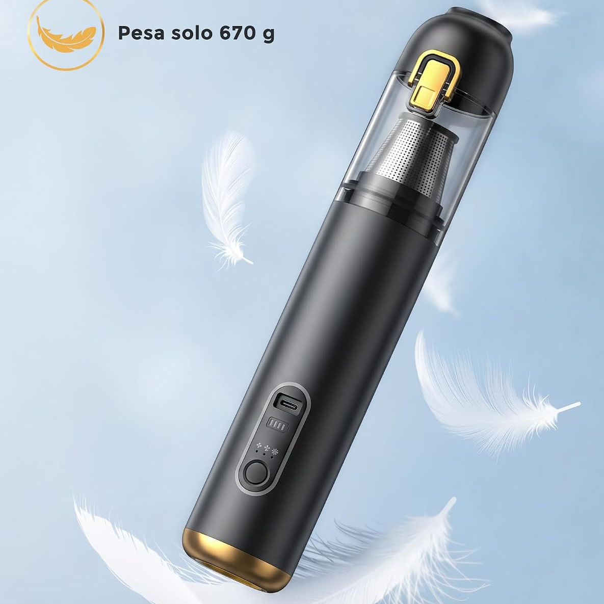 Aspirapolvere portatile senza fili 4 in 1, 20.000 Pa, 3 livelli di potenza, ricarica rapida USB-C – Dorato